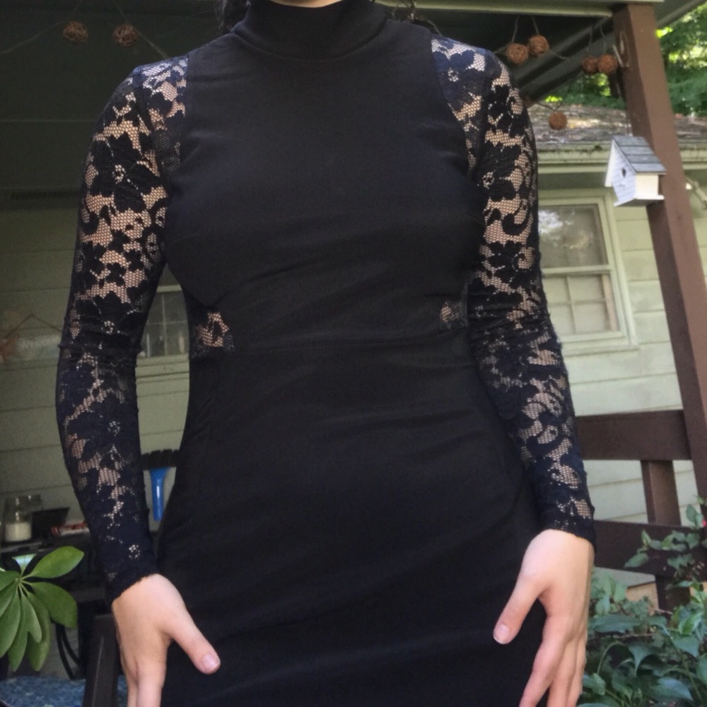 black mock neck lace homecoming dress